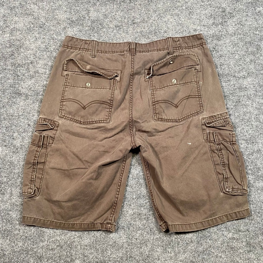 Levis Mens Brown Cotton Twill Cargo Shorts Size 34 Distressed Paint Splatter